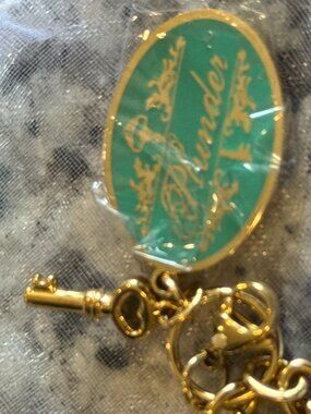 NWT Plunder 34” Gold Tone Charm Necklace Green Oval Pendant